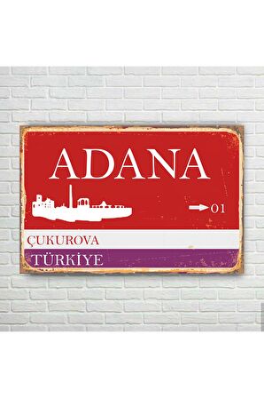 Adana Il Tabelası Retro Ahşap Poster