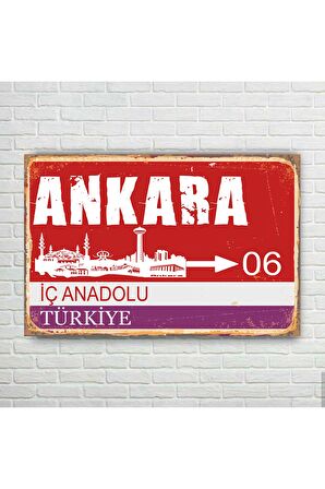 Ankara Il Tabelası Retro Ahşap Poster