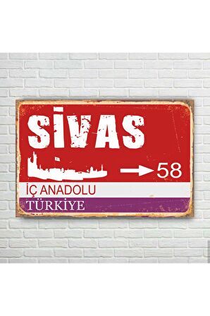 Sivas Il Tabelası Retro Ahşap Poster