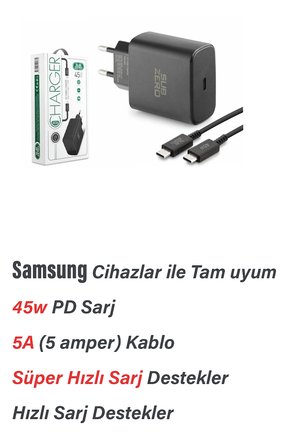 Samsung Galaxy Tab S8 / 5G / Wifi / Plus ile Uyumlu Şarj Aleti 45W Süper Hızlı Şarj