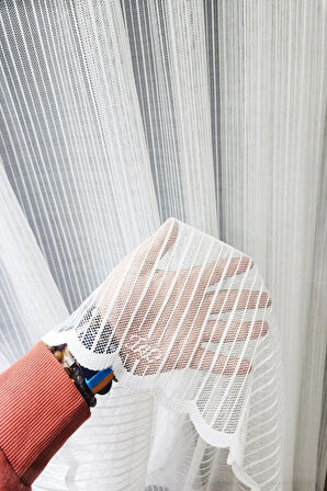 Farbateks Dikim Örme Çizgi Yeni Model Tasarım Renk Desen 2kat Pileli Tül Perde