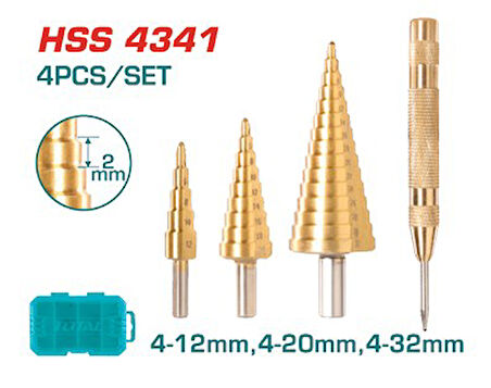 Total Kademeli Matkap Uç Seti 4-12 Mm 4-20 Mm 4-32 Mm Tacsd2041 