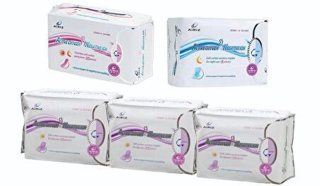 Tiens Airiz 10Lu Gündüz 3 Paket + 30Lu Günlük 1 Paket + 8Li Gece 1 Paket Hijyenik Kadın Pedi Seti (5 Paket 68 Adet)