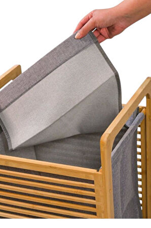 Doğal Bambu Kirli Çamaşır Sepeti – Çıkarılabilir Kumaş Torbalı 61x40x35 cm T35