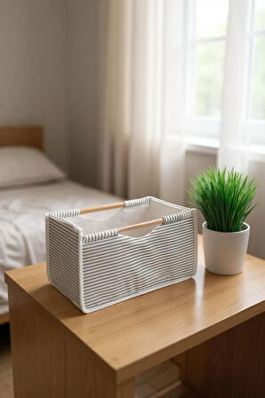 (3 ADET) ALAS Tahta Saplı Kumaş Kutu Organizer/Düzenleyici 32x17x18cm