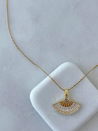 Altın Kaplama Çelik Zincir Beyaz Yelpaze Kolye