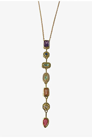 Çelik Renkli Taşlı Kadın Y Kolye