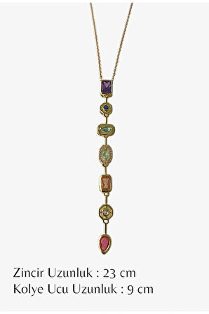 Çelik Renkli Taşlı Kadın Y Kolye