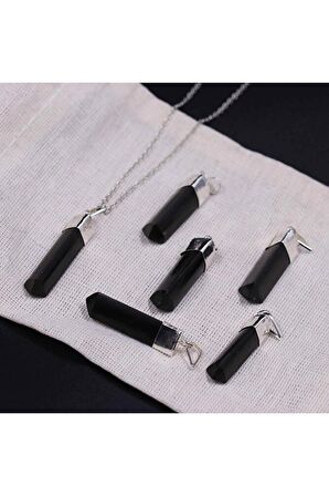 Shungite Taşı Kazık Çivi Model Doğal Taş Kolye