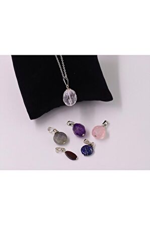 Doğal Taş Kolye Ucu Set 6lı (ametist-pembe Kuvars-kristal Kuvars-labradorit-lapis-kehribar) (oval)