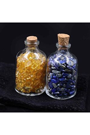 Lapis Lazuli Taşı-stirin Taşı Cam Şişe Içerisinde Şekilsiz Kırık Doğal Taş Parçala 2'li Set 60/70 gr