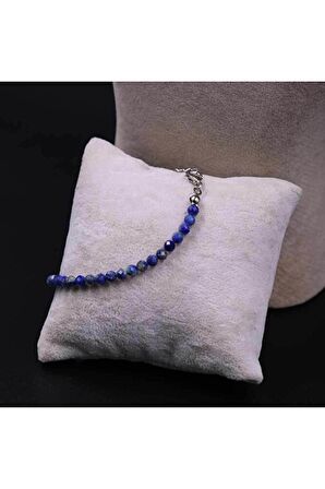 Lapis Lazuli Taşı Faset Kesimli Kolye Bileklik Seti 3/4 Mm (ZİNCİR UZATMALI)