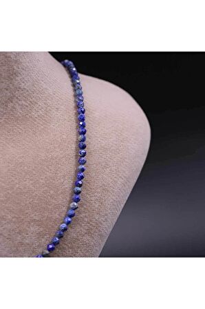 Lapis Lazuli Taşı Faset Kesimli Kolye Bileklik Seti 3/4 Mm (ZİNCİR UZATMALI)