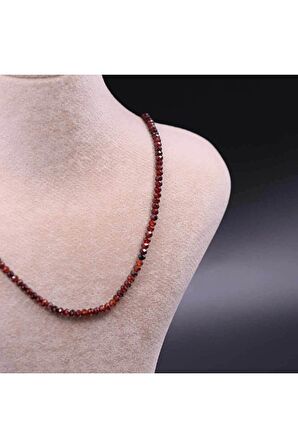 Lal (GARNET) Taşı Faset Kesimli Kolye Bileklik Seti 3/4 Mm (ZİNCİR UZATMALI)