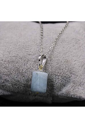 Akuamarin Aquamarine Taşı Doğal Taş Kolye (SİLİNDİR DAR KESİM)