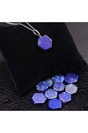 Lapis Lazuli Taşı Altıgen Model Doğal Taş Kolye