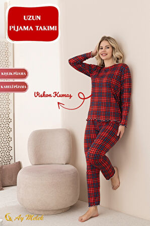 Kadın Pijama Takımı Desenli Pamuklu Bisiklet Yaka Takım