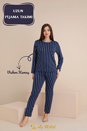 Kadın Pijama Takımı Desenli Pamuklu Bisiklet Yaka Takım