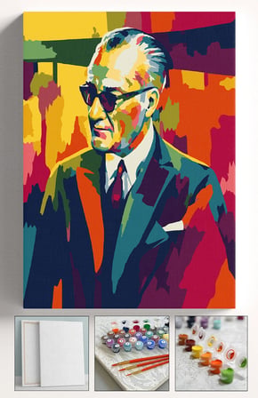 Sayılarla Boyama Seti Numaralı Tuval Fırça Boya Askı Aparatı Dahil Set 40x50 Cm - TAKIM ELBİSE ATATÜRK