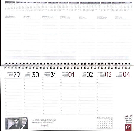 2026  Atatürk görselli  haftalık  masa takvimi