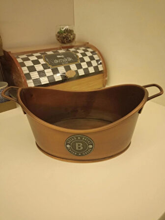 TAM Life And Home Bakır Renk Tel Kulplu Metal Bread Gondol Ekmeklik Sunum 23x18x12 cm.