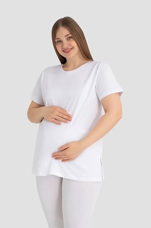 Delux Serisi Anne Yazlık Sadelik Pamuklu Kısa Kollu Hamile Tişört Beyaz 3'lü Paket