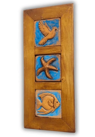 El Yapımı Seramik Deniz Temalı Tablo - 16x36 cm - Akdeniz/Ege ruhu - Dekoratif Ev, Villa, Ofis