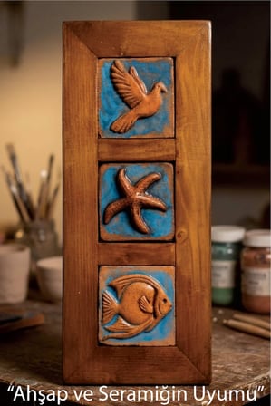 El Yapımı Seramik Deniz Temalı Tablo - 16x36 cm - Akdeniz/Ege ruhu - Dekoratif Ev, Villa, Ofis
