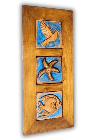 El Yapımı Seramik Deniz Temalı Tablo - 16x36 cm - Akdeniz/Ege ruhu - Dekoratif Ev, Villa, Ofis
