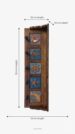 Portmanto Duvar Askılığı, Deniz Temalı Spiritüel Elbise, Havlu, Bornoz Askısı 53x8,5x15,5