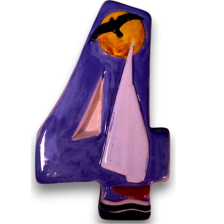 Kapı Numarası Seramik Yelkenli Handmade - No 4 8 × 13 × 2 cm