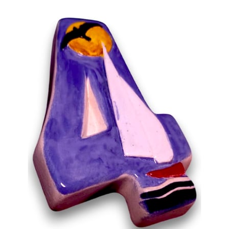 Kapı Numarası Seramik Yelkenli Handmade - No 4 8 × 13 × 2 cm
