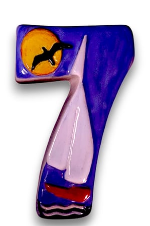 Kapı Numarası Seramik Yelkenli Handmade - No 7 8 × 13 × 2 cm