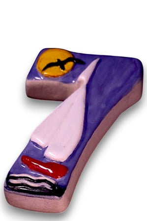 Kapı Numarası Seramik Yelkenli Handmade - No 7 8 × 13 × 2 cm
