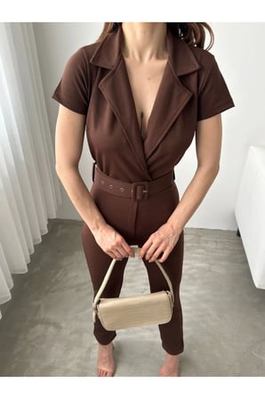 Kadın Yakalı Beli Kemerli Tulum