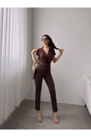 Kadın Yakalı Beli Kemerli Tulum
