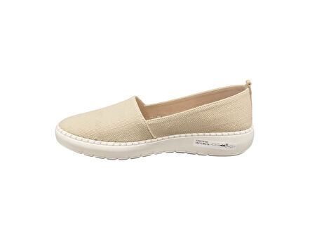 Punto 302103Z Rahat Keten Kumaş Şık Dikişli Günlük Kadın Babet Ayakkabı