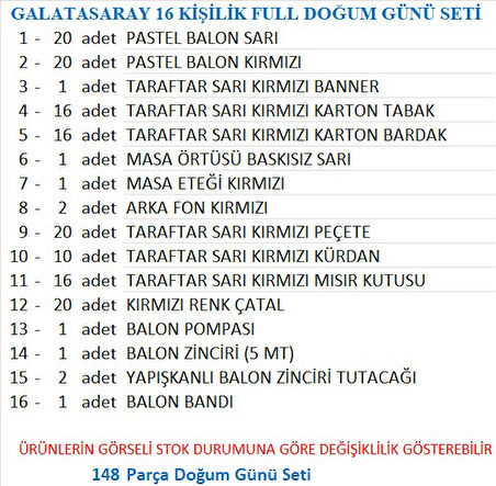 TARAFTAR (GS) 16 KİŞİLİK FULL DOĞUM GÜNÜ SETİ
