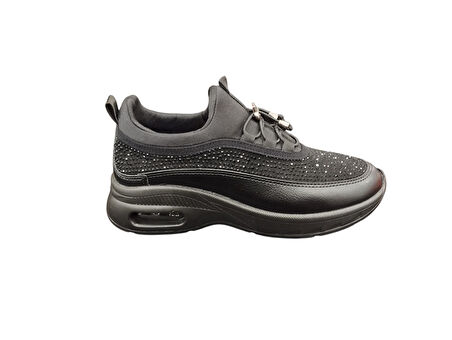 ROW Hava Taban Ortopedik Parlak Taşlı Lastik Bağcıklı Günlük Kadın Sneaker Spor Ayakkabı