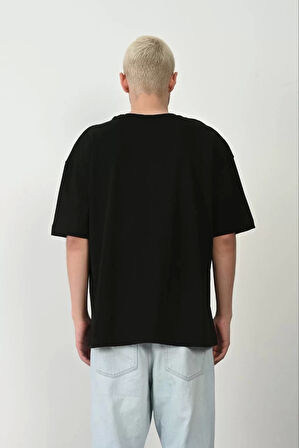 Unisex Basic Bisiklet Yaka Oversize T-Shirt - Siyah