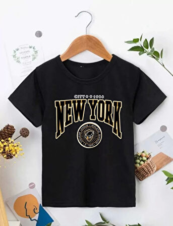 Çocuk Unisex Baskılı T-Shirt - Siyah