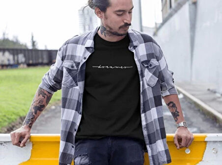 Erkek Bisiklet Yaka Baskılı Oversize T-Shirt - Siyah