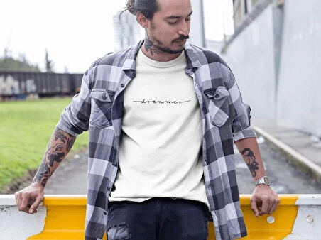 Erkek Bisiklet Yaka Baskılı Oversize T-Shirt - Beyaz