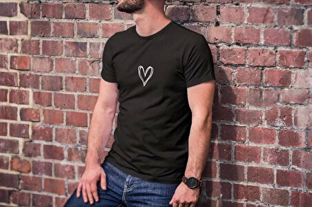 Unisex Bisiklet Yaka Baskılı Oversize T-Shirt - Siyah