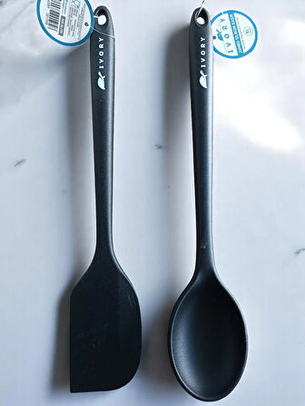 Ivory 2'li Silikon 35 cm Spatula ve Kaşık Takım Siyah Renk