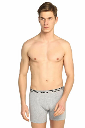 Erkek Gri 6'lı Paket Likralı Pamuk Düz Renk Boxer