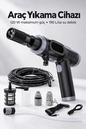 Taşınabilir Araç Yıkama Makinesi Köpük Hazneli Şarjlı Set