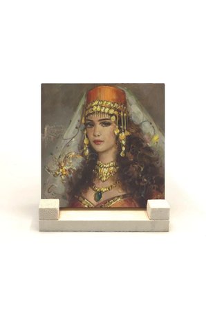 Osmanlı Kadın Çizimi Baskılı Taş Masaüstlük 10X10