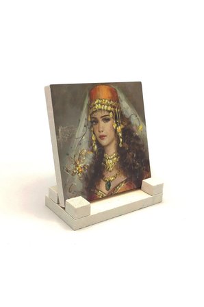 Osmanlı Kadın Çizimi Baskılı Taş Masaüstlük 10X10