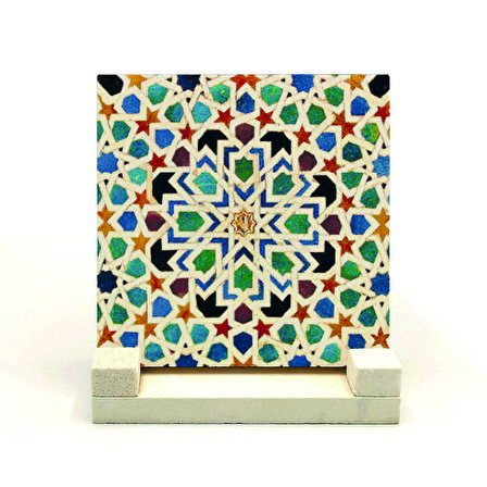 İslami Geometrik Desen (El Hamra Sarayı, Fas)Baskılı Doğaltaş Masaüstlük